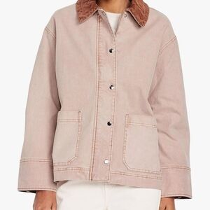 Pink Barn Jacket With Brown Corduroy Collar